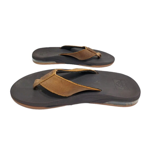 Reef Fanning Flip Flops Men's 9 Leather Sandals Brown Bottle Opener Beach - Picture 4 of 9